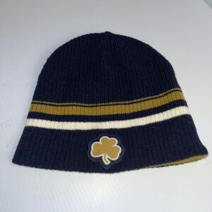 Notre Dame Black reversible beanie, gold w/white stripes & 4 leaf clover patch